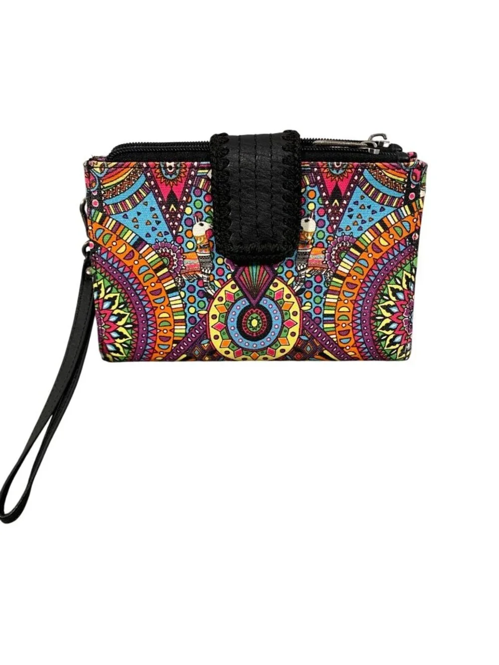Sakroots artist circle Colorful coated Canvas Wristlet Wallet w/ wrist strap